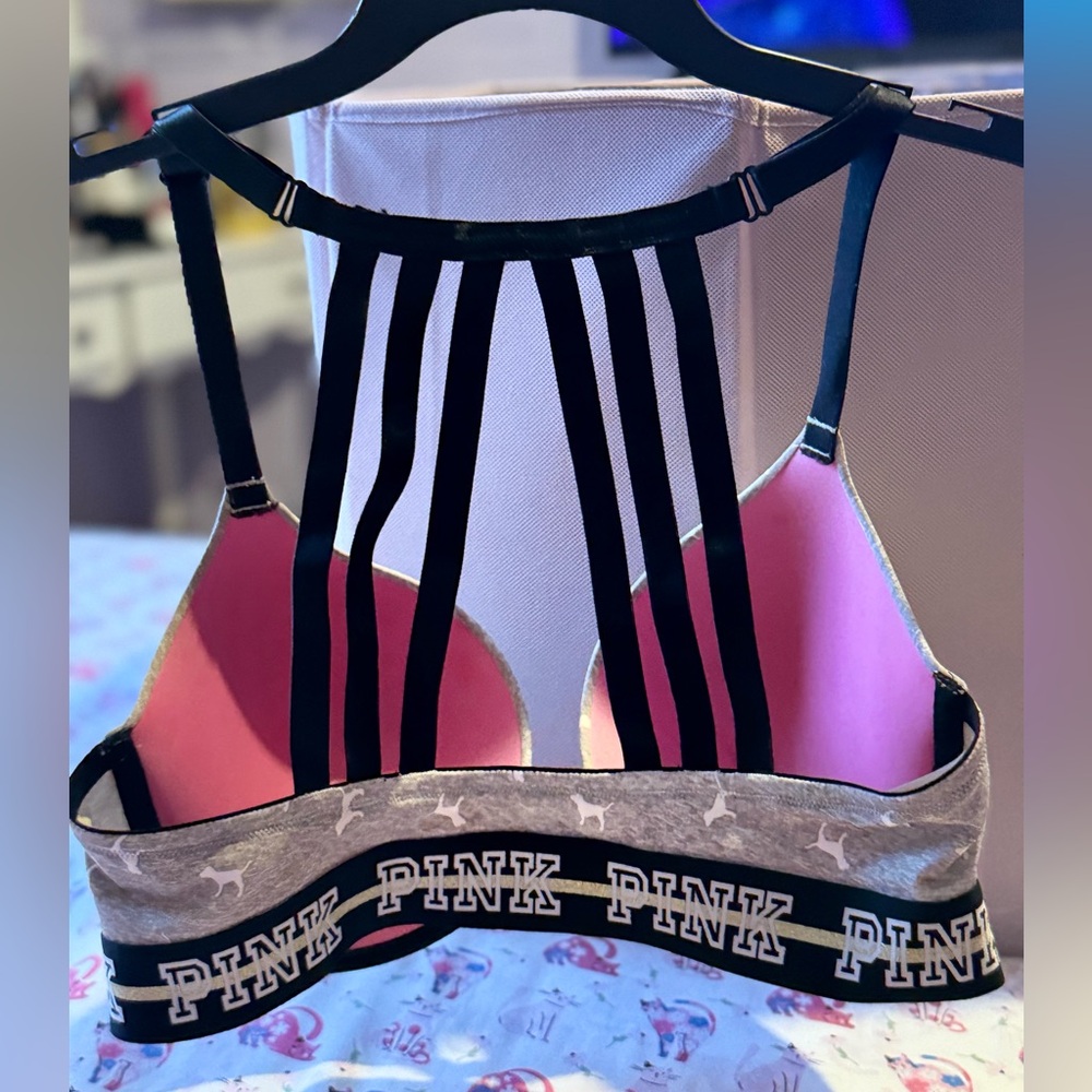 PINK Victoria's Secret Strappy Back Bra - Gray and Pink
